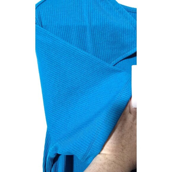 Nina Parker Midi Dress 2X Blue Cut Out Stretch Ribbed Ruched Short Sleeve Casual - Picture 12 of 16